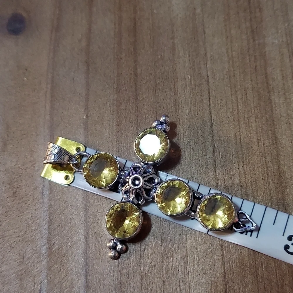 CITRINE Sterling Silver Cross Pendant